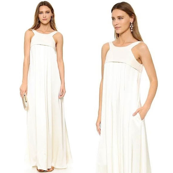 NWT L’AGENCE Satin & Linen Sleeveless Pleated Empire Waist Open Back Maxi Gown S - Picture 1 of 7